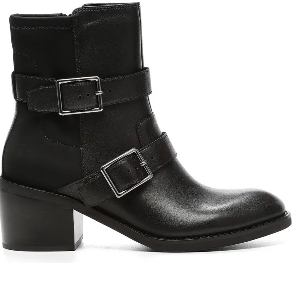 NWT Donald Pliner Darby Motorcycle Leather Boot Buckle Block Heel Bootie Sz 7.5